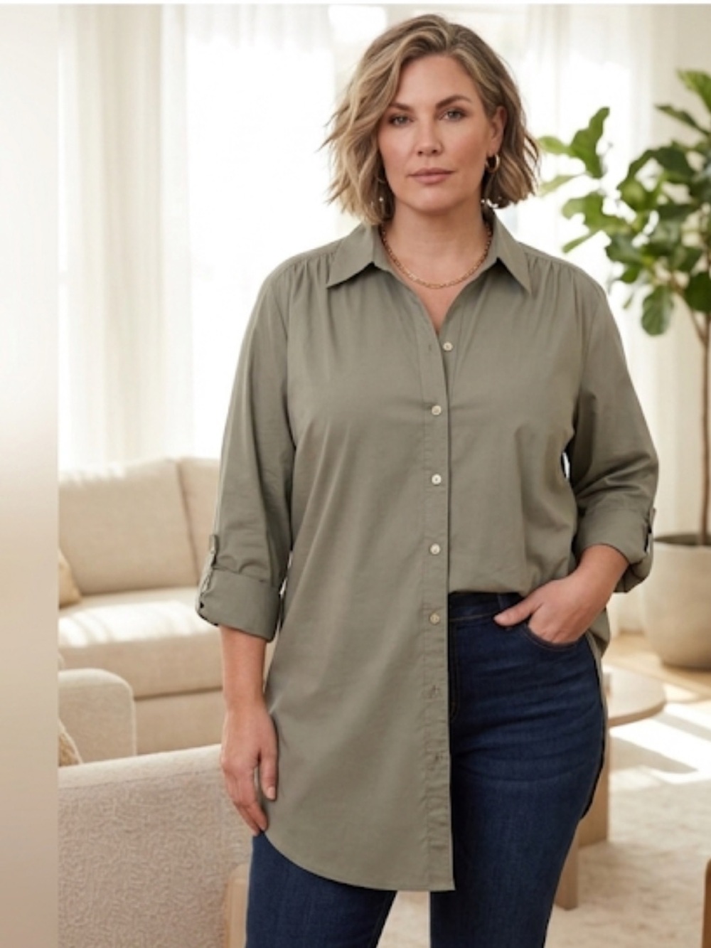 AVENUE STUDIO Shirt Women’s Long Sleeve Button Down Shirt 18 20 Army Gre…